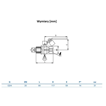 Zawór kulowy G 3/4 z odpowietrzeniem i blokadą, mosiądz niklowany
